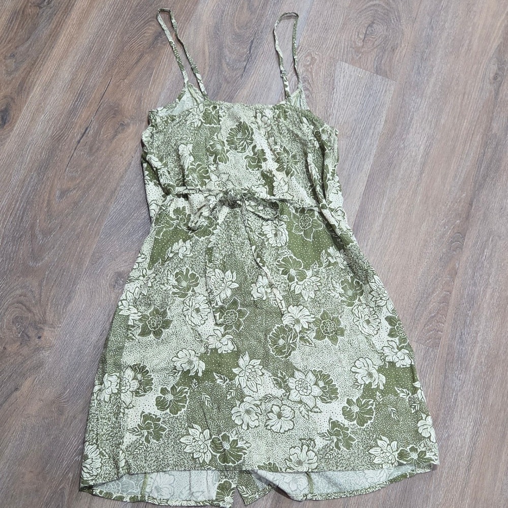 Japna Green White Floral Button Front Cami Dress Medium Rayon Tie Back Sundress - Picture 4 of 5